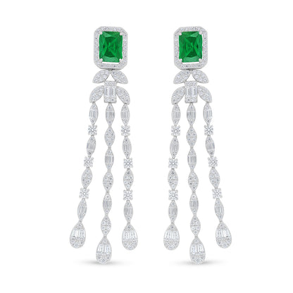 Sterling Silver 925 Set Rhodium Plated Embedded With Emerald Zircon And White Zircon