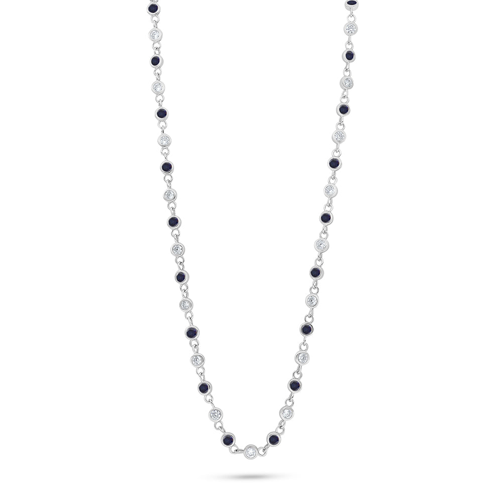 Sterling Silver 925 Necklace Rhodium Plated Embedded With Sapphire Corundum And White Zircon