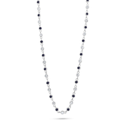 Sterling Silver 925 Necklace Rhodium Plated Embedded With Sapphire Corundum And White Zircon