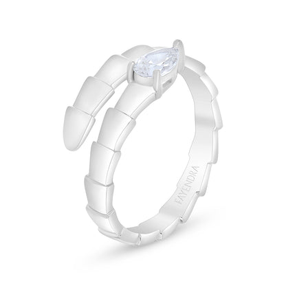 Sterling Silver 925 Ring Rhodium Plated Embedded With White Zircon