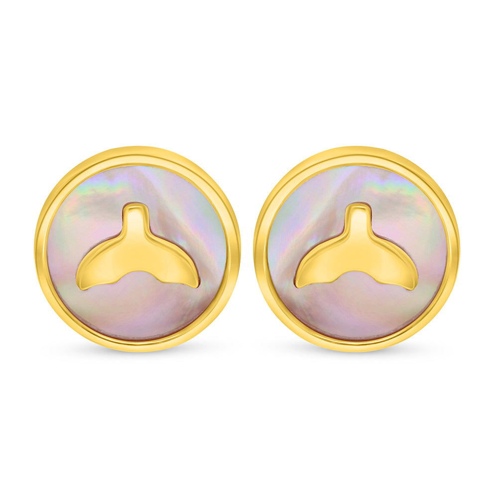 Sterling Silver 925 Earring Golden Plated Embedded With Pink Shell