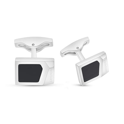 Stainless Steel Cufflink 316L Embedded With Black Agate Shiny Steel