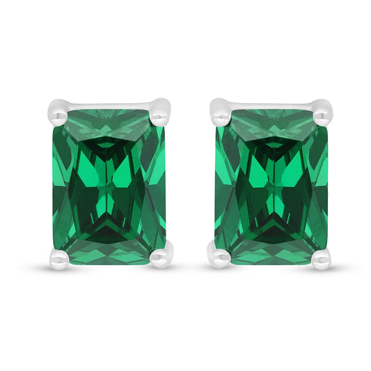 Sterling Silver 925 Earring Rhodium Plated Embedded With Emerald Zircon