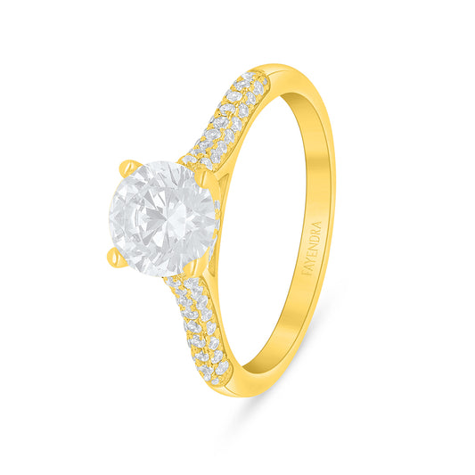 Sterling Silver 925 Ring Golden Plated Embedded With Diamond Zircon And White Zircon