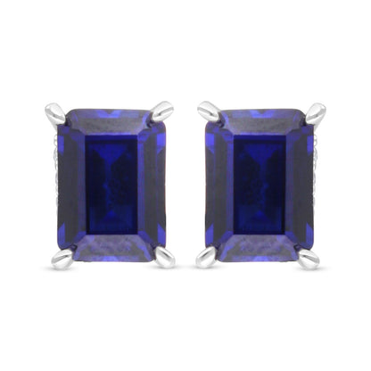 Sterling Silver 925 Earring Rhodium Plated Embedded With Sapphire Corundum And White Zircon