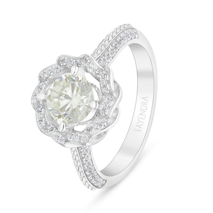 خاتم من الفضة الخالصة عيار 925 مطلي روديوم مرصع بالزركون الكناري الالماسي و فص ابيض