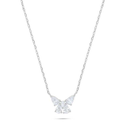 Sterling Silver 925 Necklace Rhodium Plated Embedded With White Zircon