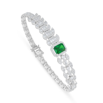 Sterling Silver 925 Set Rhodium Plated Embedded With Emerald Zircon And White Zircon