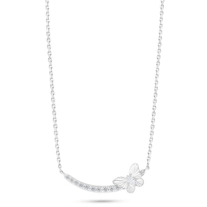 Sterling Silver 925 Necklace Rhodium Plated Embedded With White Zircon