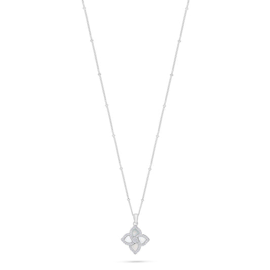 Sterling Silver 925 Necklace Rhodium Plated Embedded With White Shell And White Zircon