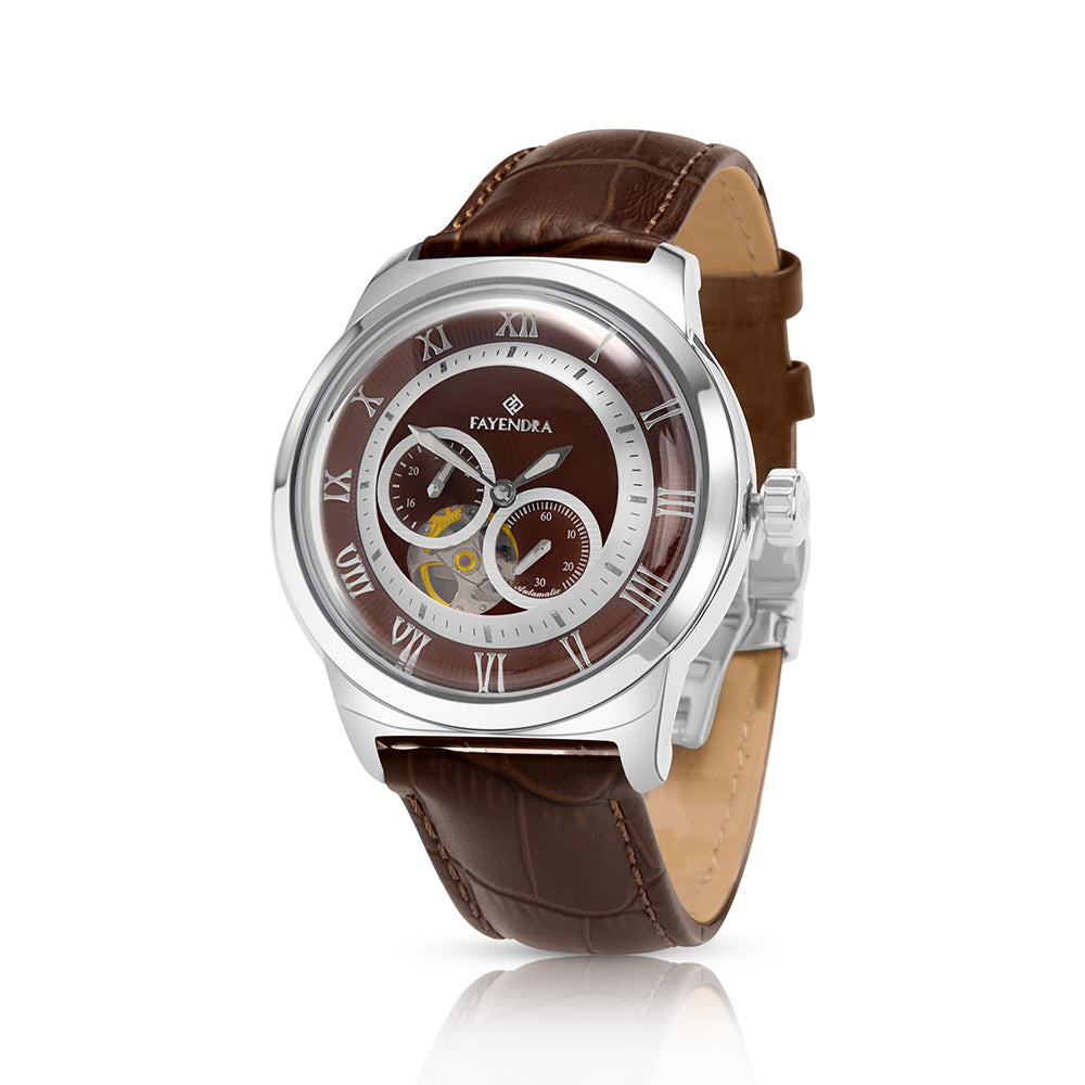 Stainless Steel 316L Watch Silver Color Brown Leather For Men - BROWN MOP DIAL