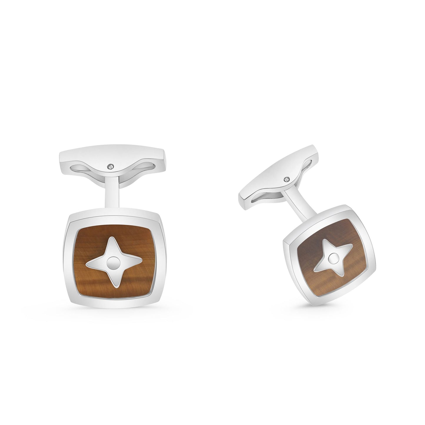 كبك ستانلس ستيل لون فضي و احجار عين النمر اصفر عيار L316