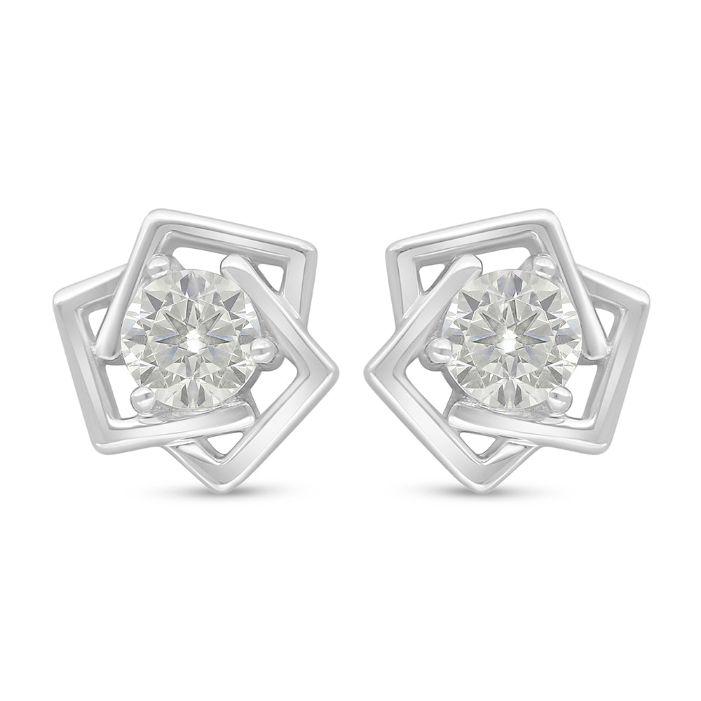 Sterling Silver 925 Earring Rhodium Plated Embedded With Diamond Zircon