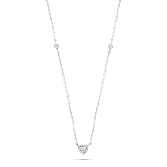 Sterling Silver 925 Necklace Rhodium Plated Embedded With White Zircon