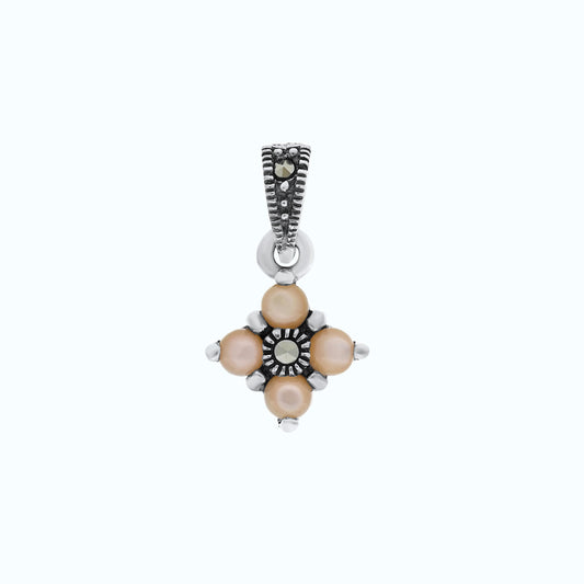 Sterling Silver 925 Pendant Embedded With Natural Pink Shell And Marcasite Stones
