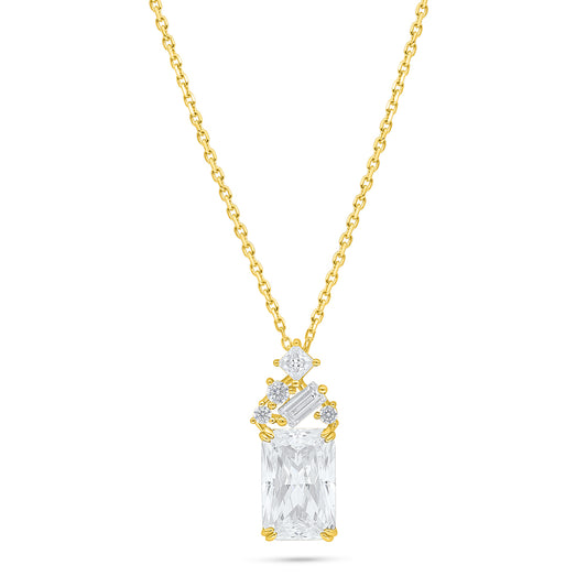 Sterling Silver 925 Necklace Golden Plated Embedded With Diamond Zircon And White Zircon
