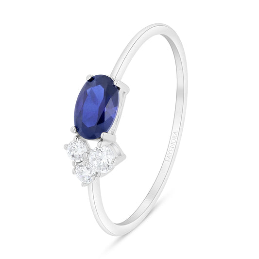 Sterling Silver 925 Ring Rhodium Plated Embedded With Sapphire Corundum And White Zircon