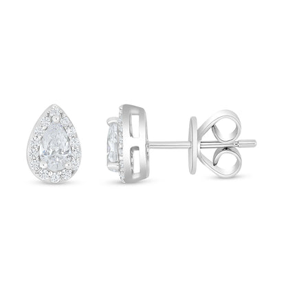 Sterling Silver 925 Earring Rhodium Plated Embedded With White Zircon