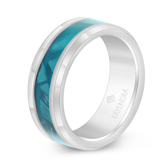 دبلة رجالي مصنوعة من التونغستان كاربيد مطلية فضي و لون ازرق