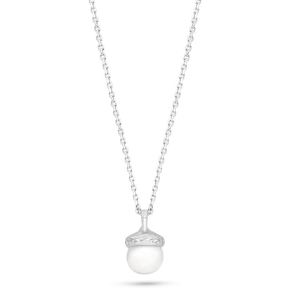 Sterling Silver 925 Necklace Rhodium Plated Embedded With Natural White Pearl