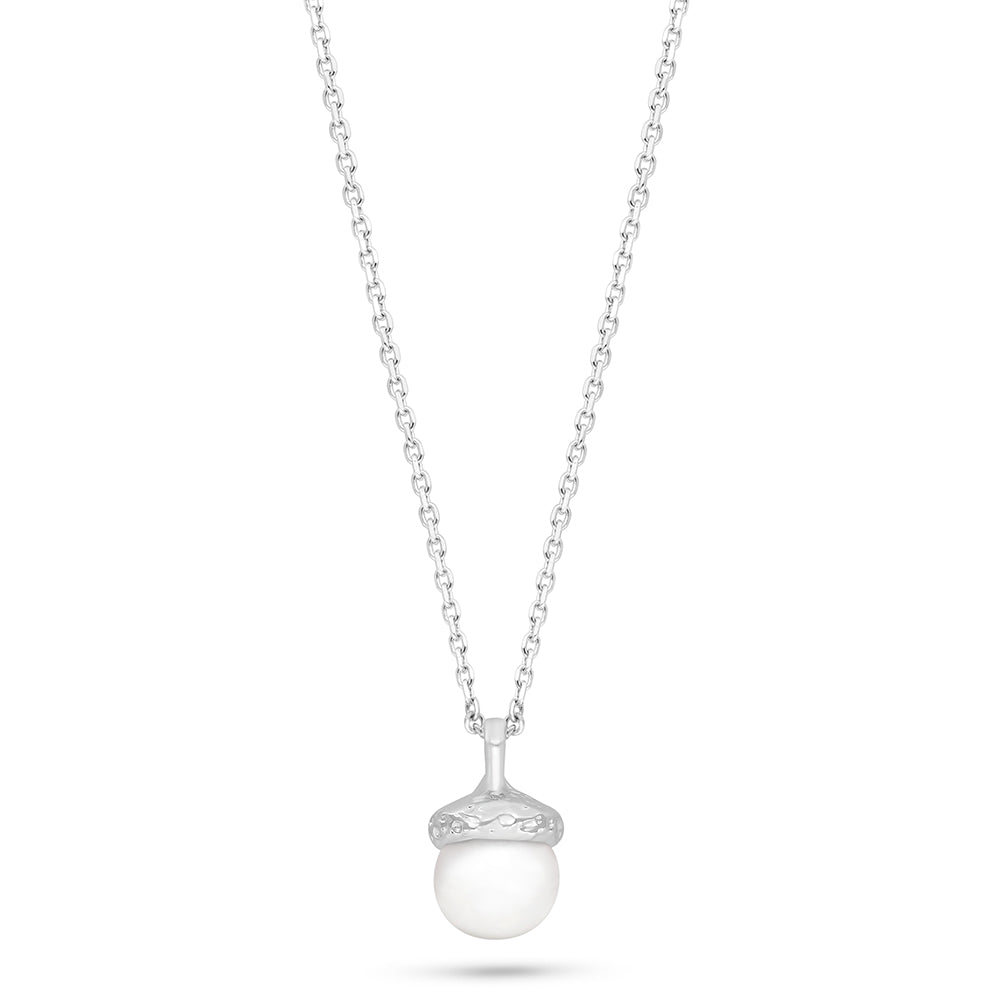 Sterling Silver 925 Necklace Rhodium Plated Embedded With Natural White Pearl