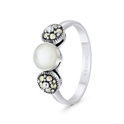 Sterling Silver 925 Set Embedded With Natural White Shell And Marcasite Stones