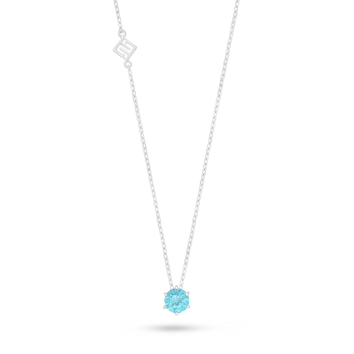 Sterling Silver 925 Necklace Rhodium Plated Embedded With Aqua Zircon Color