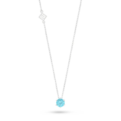 Sterling Silver 925 Necklace Rhodium Plated Embedded With Aqua Zircon Color