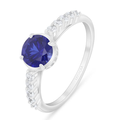 Sterling Silver 925 Ring Rhodium Plated Embedded With Sapphire Corundum And White Zircon