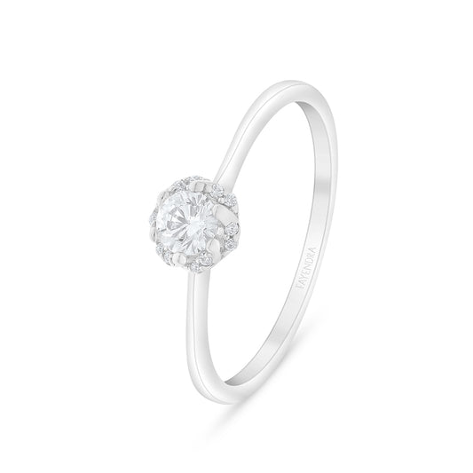 Sterling Silver 925 Ring Rhodium Plated Embedded With White Zircon