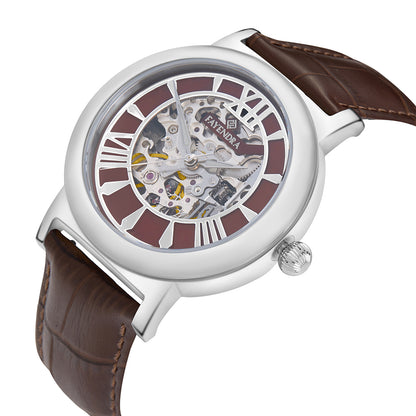 Stainless Steel 316L Watch Silver Color Brown Leather For Men - BROWN MOP DIAL