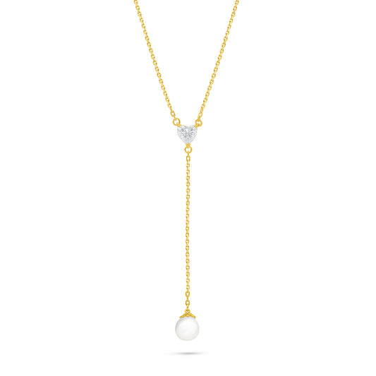 Sterling Silver 925 Necklace Golden Plated Embedded With Natural White Pearl And White Zircon