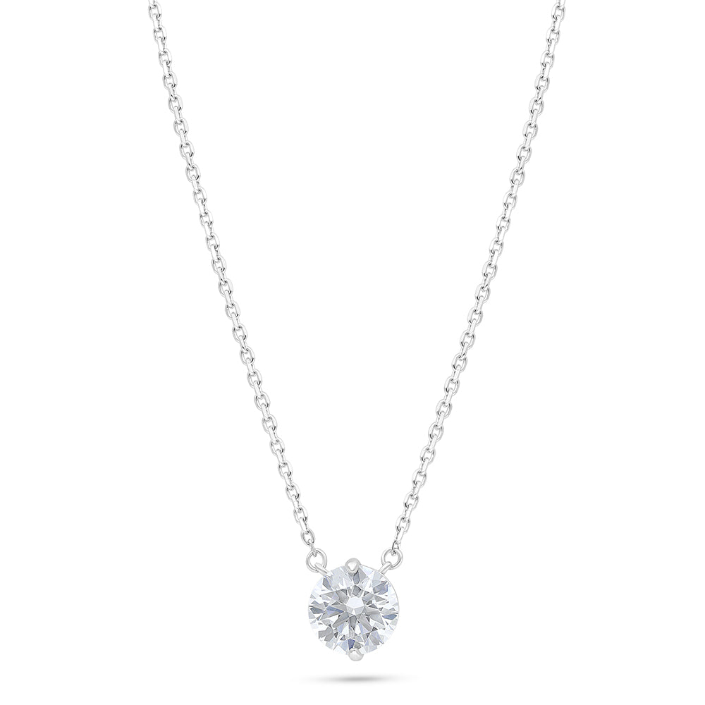 Sterling Silver 925 Necklace Rhodium Plated Embedded With White Zircon