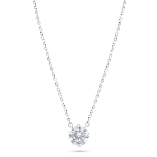 Sterling Silver 925 Necklace Rhodium Plated Embedded With White Zircon