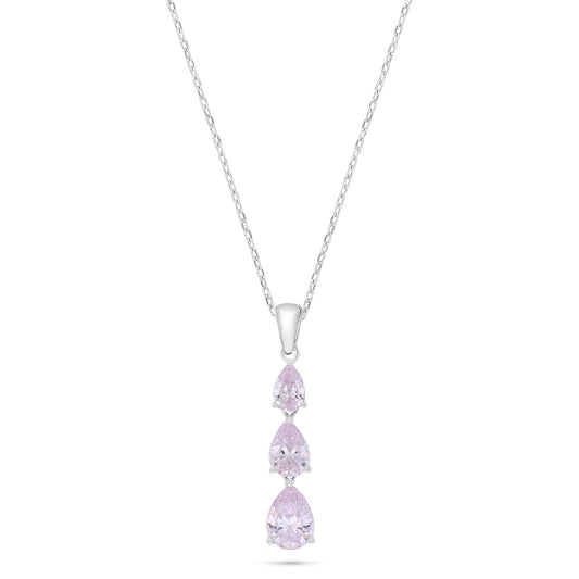 Sterling Silver 925 Necklace Rhodium Plated Embedded With Pink Zircon And White Zircon