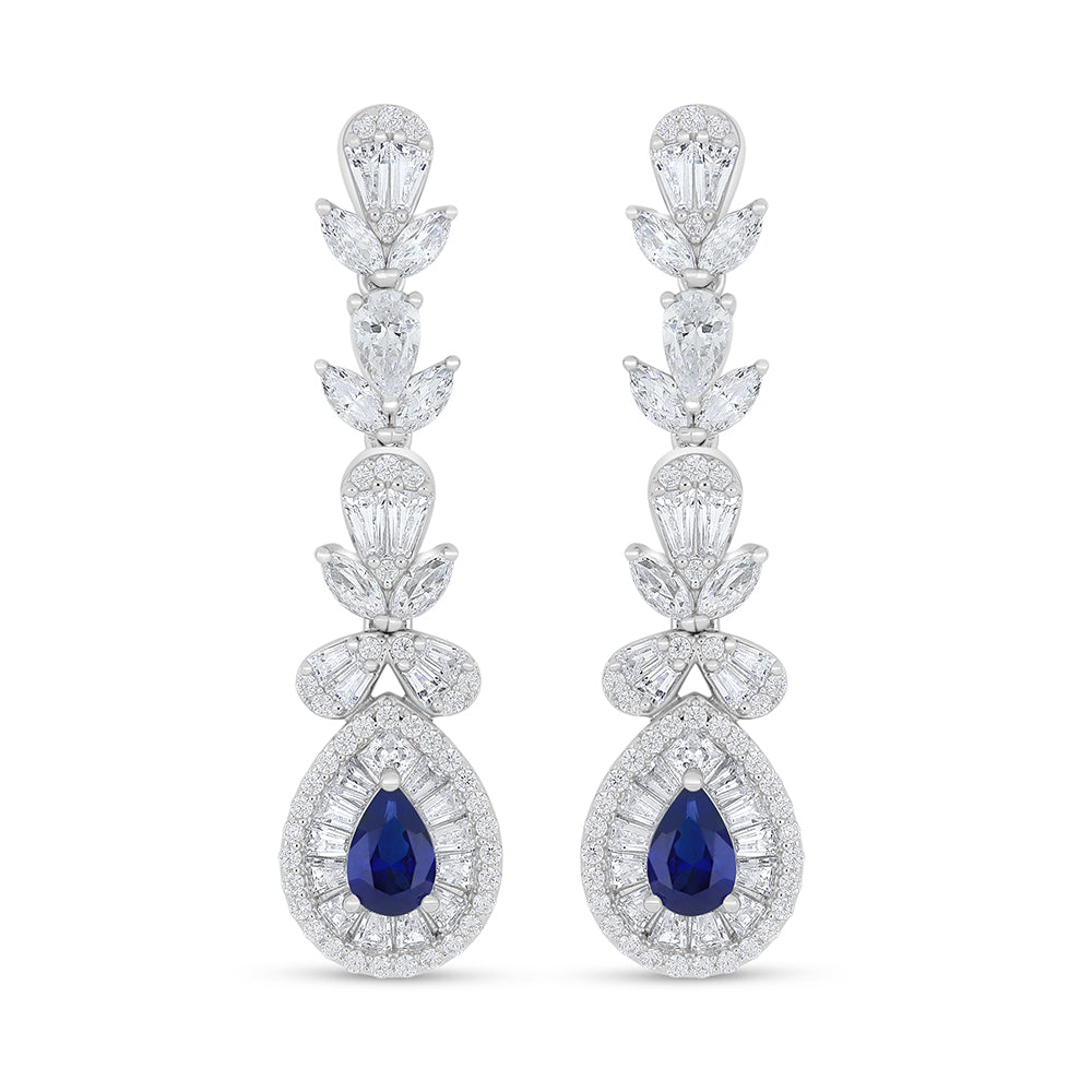 Sterling Silver 925 Set Rhodium Plated Embedded With Sapphire Corundum And White Zircon