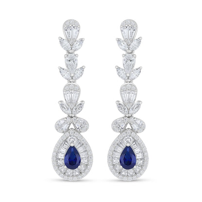 Sterling Silver 925 Set Rhodium Plated Embedded With Sapphire Corundum And White Zircon