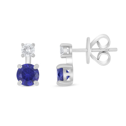 Sterling Silver 925 Earring Rhodium Plated Embedded With Sapphire Corundum And White Zircon