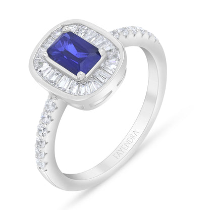 خاتم من الفضة الخالصة عيار 925 مطلي روديوم مرصع زفير كروندوم و فص ابيض