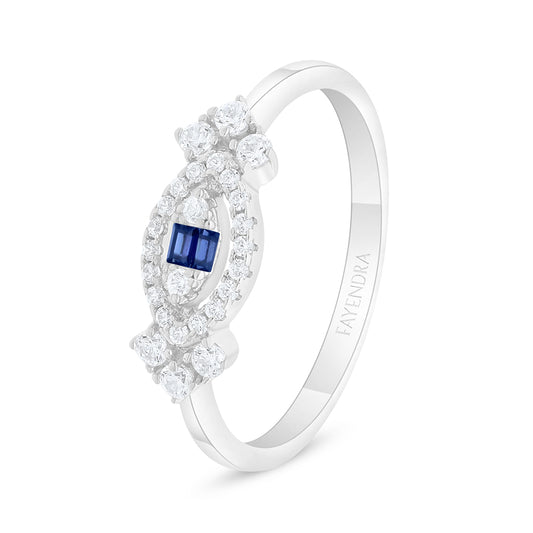 Sterling Silver 925 Ring Rhodium Plated Embedded With Sapphire Corundum And White Zircon