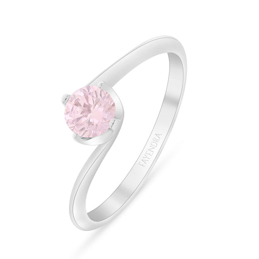 Sterling Silver 925 Ring Rhodium Plated Embedded With Pink Zircon