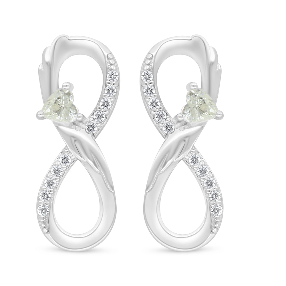 Sterling Silver 925 Earring Rhodium Plated Embedded With Diamond Zircon And White Zircon