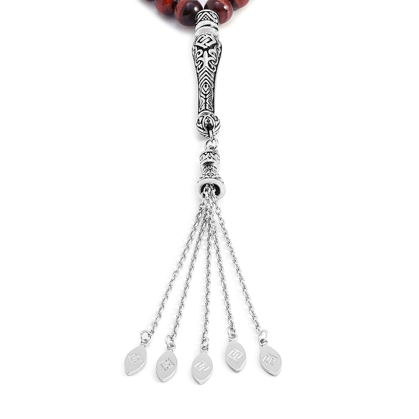 Red Tiger Eye Rosary 45 Bead 8 MM With Stainless Steel 316L Set (Silver & Black Plated)