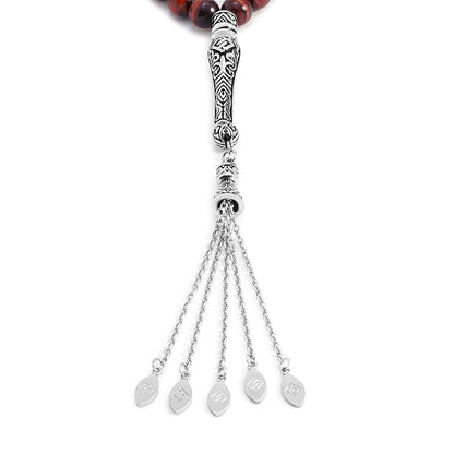 Red Tiger Eye Rosary 45 Bead 8 MM With Stainless Steel 316L Set (Silver & Black Plated)