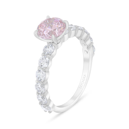 خاتم من الفضة الخالصة عيار 925 مطلي روديوم مرصع زركون بنك و فص ابيض