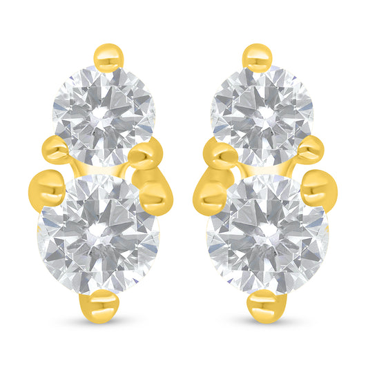 Sterling Silver 925 Earring Golden Plated Embedded With White Zircon
