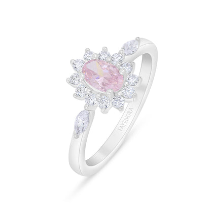Sterling Silver 925 Ring Rhodium Plated Embedded With Pink Zircon And White Zircon