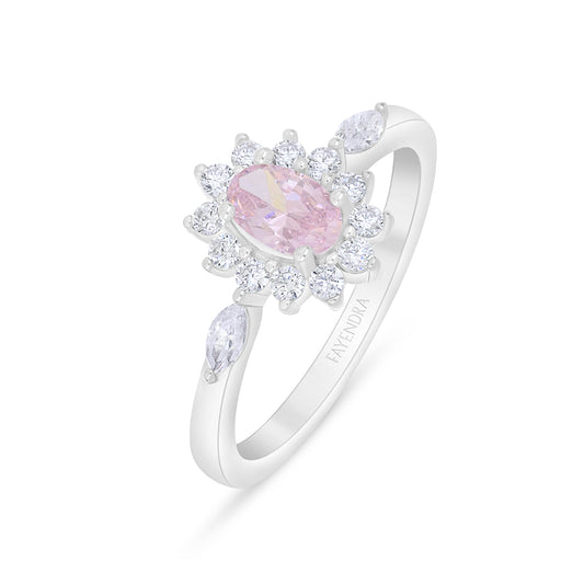 خاتم من الفضة الخالصة عيار 925 مطلي روديوم مرصع زركون بنك و فص ابيض