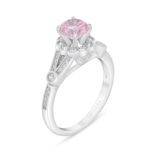 Sterling Silver 925 Ring Rhodium Plated Embedded With Pink Zircon And White Zircon