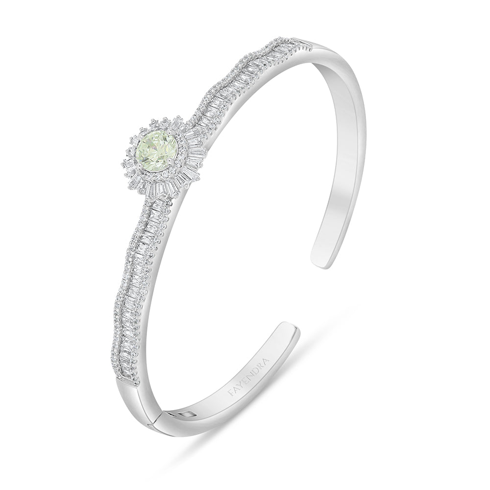 Sterling Silver 925 Bangle Rhodium Plated Embedded With Diamond Zircon And White Zircon ( 48*54 )